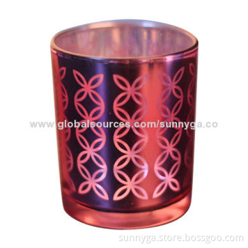 Laser Engrave Pattern Plated Glass Candle Holder with Spraying and Plating